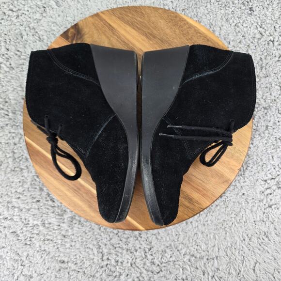 Crocs Leigh Black Suede Lace Up Casual Wedge Heel Ankle Bootie Boot Womens 6.5 - Picture 9 of 13